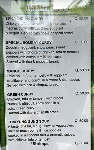 curry menu with tofu and tempeh options at Clover in San Pedro La Laguna