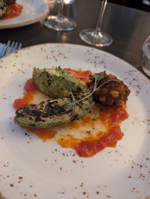 Sweetcorn fritter and charred avocado at Taisteal in Edinburgh