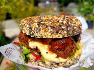 Falafel & Hummus Bagel. at Reubens Coffee House  in Bangor