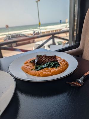 Pumpkin and Lentil Purée with King Oyster Mushrooms and Baby Spinach at Mindset Restaurante in Colares