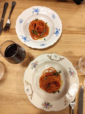 Pasta with sauce of peppers at Valleponci in Savona