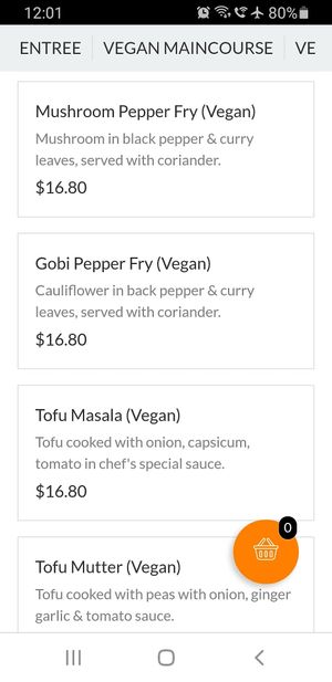 Vegan mains page 6 at Food O'Clock Cafe in Bendigo