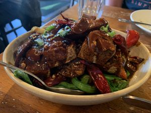 Tofu tower…tasty but very salty.   at Burma Superstar in San Francisco