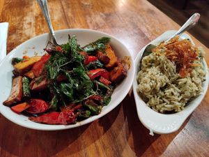 Fiery vegetables with tofu, tea leaf rice at Burma Superstar in San Francisco