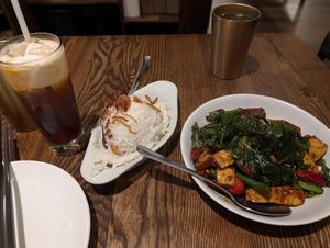 Spicy vegetables tofu and coconut rice at Burma Superstar in San Francisco