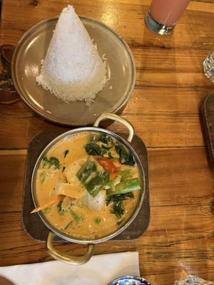 Red curry with tofu served with a rice pyramid  at IMM Thai Kitchen  in Toronto