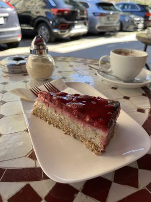 Rasberry and poppyseed cheesecake  at Cafe Josefina in Munich
