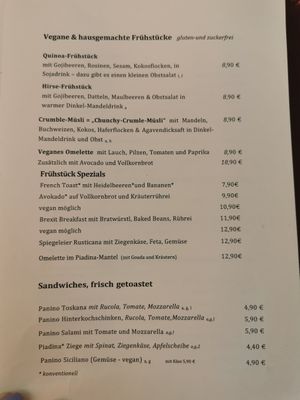 Food Menu at Cafe Josefina in Munich