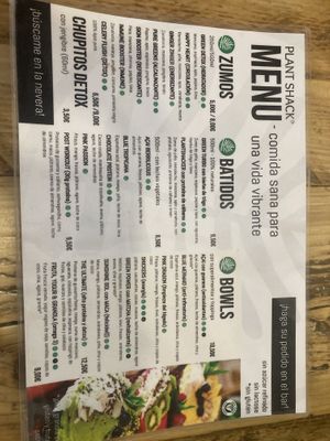 Menu  at Plant Shack in Denia