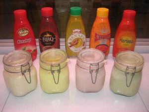 Papphouse Sauce: Soy Tzatzichi, Vegan Kebab Sauce and Vegan Maionnaise homemade product. at Papphouse in Cagliari