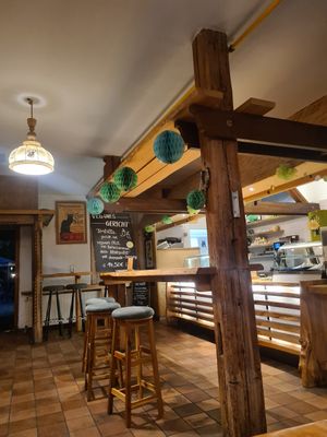 Vegan dish option and food ordering area at Hotel Brauhaus Wiesenmühle in Fulda