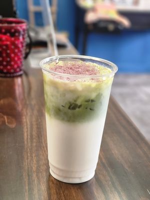 Rose matcha latte at The Commons Café in Wasilla