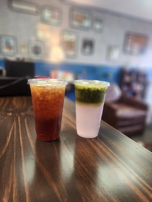 Cold brew and rose matcha lemonade at The Commons Café in Wasilla