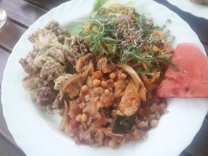 Cauliflower-broccoli mix with ratatouille and salad at Vege Club Amar in Szczecin