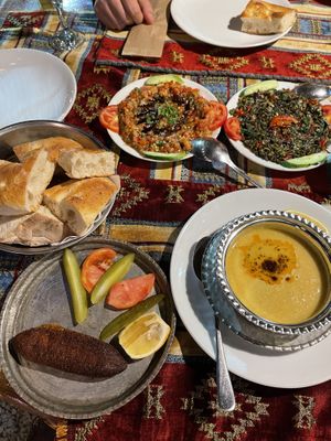 Eggplant, olive and thyme salad, koefte  at Mozaik Bahce in Fethiye