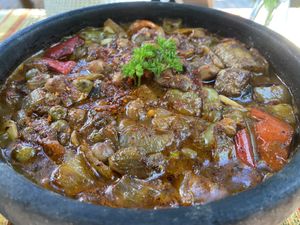 Eggplant, chickpeas in tomato sauce    at Mozaik Bahce in Fethiye
