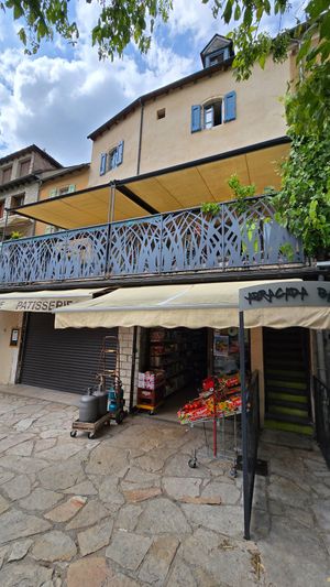 Stairs going up, next to the epicerie at l'Abracada bar in Gorges Du Tarn Causses