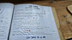 'Vegetarian section' on menu at l'Abracada bar in Gorges Du Tarn Causses