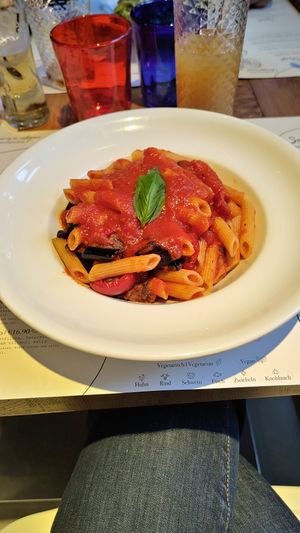 Penne Norma with eggplants at Trattoria Senza in Berlin