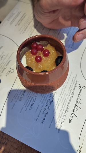 Coconut Panna Cotta with pineapple at Trattoria Senza in Berlin