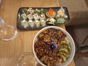 Solo sushi platter and donburi bowl at Bloom Sushi in Lyon