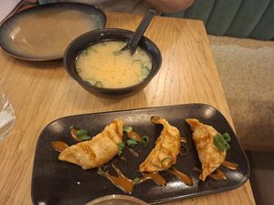 Miso soup and gyozas at Bloom Sushi in Lyon