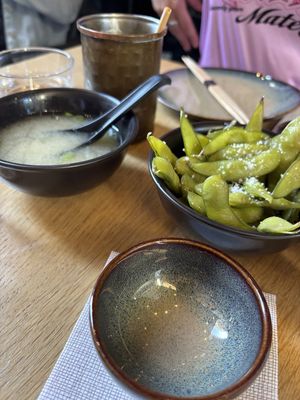 Miso soup and Edamame at Bloom Sushi in Lyon