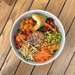Poke bowl with brown rice & quinoa and veggies  at 99 Shades Of Green  in Perth