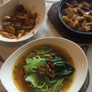noodles, aubergine, mushroom balls at HanDelin in Beijing