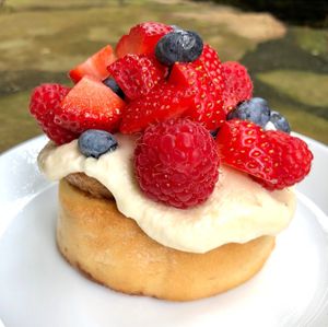 Cream Cheese Frosting, Strawberries, Raspberries, and Blueberries! at Cinnaholic in Waterloo