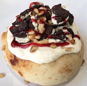 Marshmallow Frosting, 'Oreo' Cookies, Walnuts, and Raspberry Jam! at Cinnaholic in Waterloo