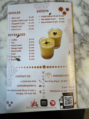 Menu  at Lepakshi Authentic South Indian Restaurant in Guelph