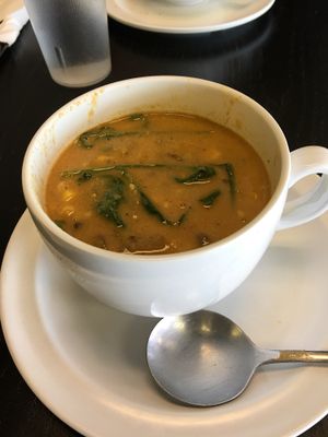 Delicious smoked corn chowder  at Avocado Vegan Cafe in Alpharetta