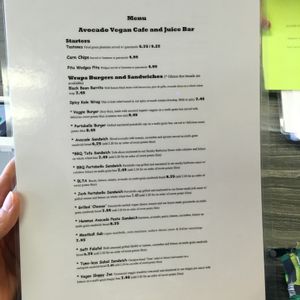 menu at Avocado Vegan Cafe in Alpharetta