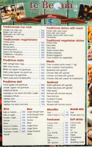 Menu side 2 at Te Bequa 2 in Sarande
