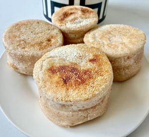 Sourdough English muffins at Birch Bakery in Dubai
