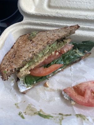 LTA - tempeh, lettuce, tomato, avocado. With mayo and pesto    at Seedz Cafe in St Louis