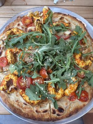 spicy shrimp + greens pizza! at Seedz Cafe in St Louis