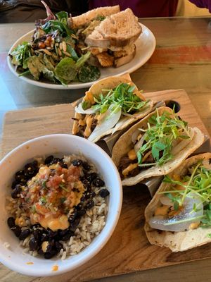 Street tacos, my favorite! And tempeh rueben in the back at Seedz Cafe in St Louis