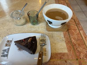 Raw chocolate cake, soy milk chai  at Kitten Company in Kyoto