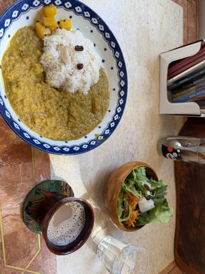 Curry with rice, salad, and chai   at Kitten Company in Kyoto