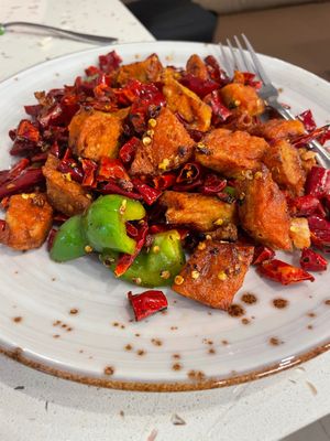 chilli chicken. Had a “mountain” of dried chilli.  at Gong De Lin - Preston in Preston