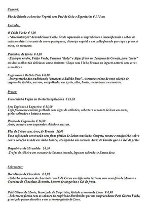 Menu in PT at Em Carne Viva in Porto