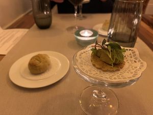 Housemade Bread + ‘Falafel’ amuse-bouche   at Em Carne Viva in Porto
