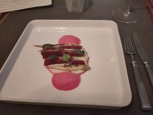 Grilled asparagus and beetroot at Em Carne Viva in Porto