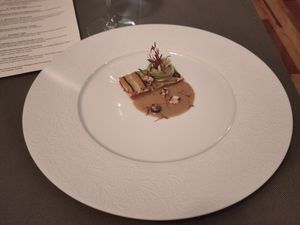 Vegetable millefeuille in hazelnut curry at Em Carne Viva in Porto