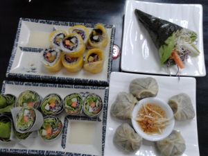 Mango Sushi， Hand roll, Garden Sushi, Xiang Chun Dumplings at Vege Restaurant Tong Hoe   in Kepong