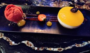 Lemon cheesecake with raspberry sorbet at Jacobs on the Mall in Cork
