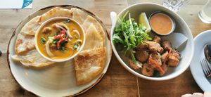 Roti curry and popcorn chicken at Brother Bon in Northcote