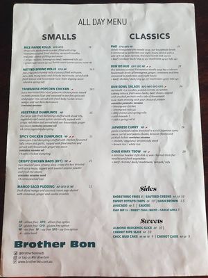 Menu July 2023 at Brother Bon in Northcote